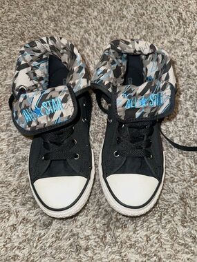 Converse Kids Black High-Top Sneakers with Gray and Blue Camo Lining